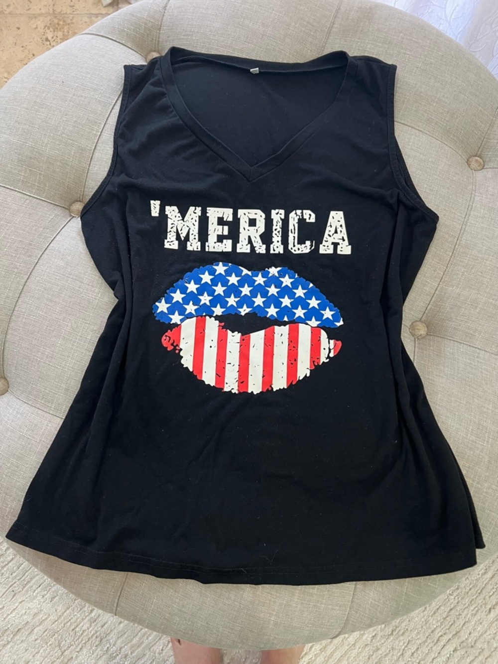 'Merica Graphic V-Neck Tank Top - Black